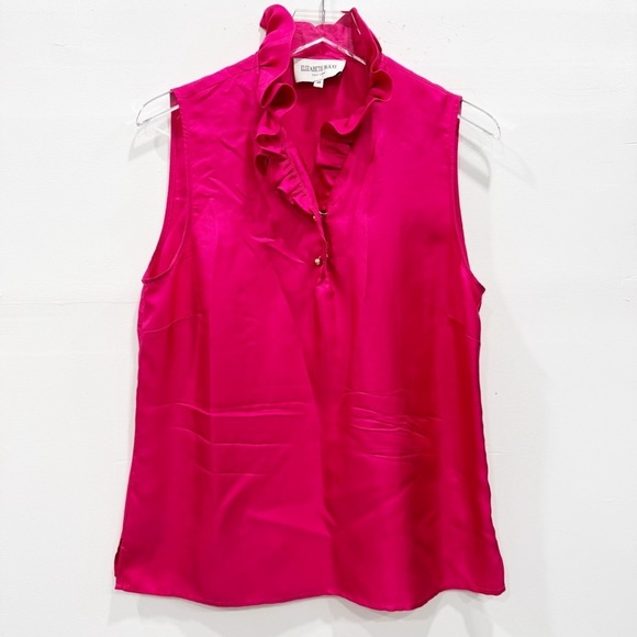 Elizabeth McKay High Neck Ruffle Blouse Sleeveless Size 14 Hot Pink Silk - Picture 1 of 6